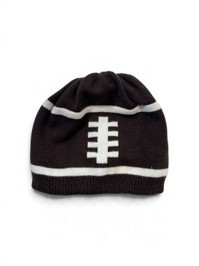 The Children's Place Brown White Knit Football Laces Beanie sporty Hat 6-12M